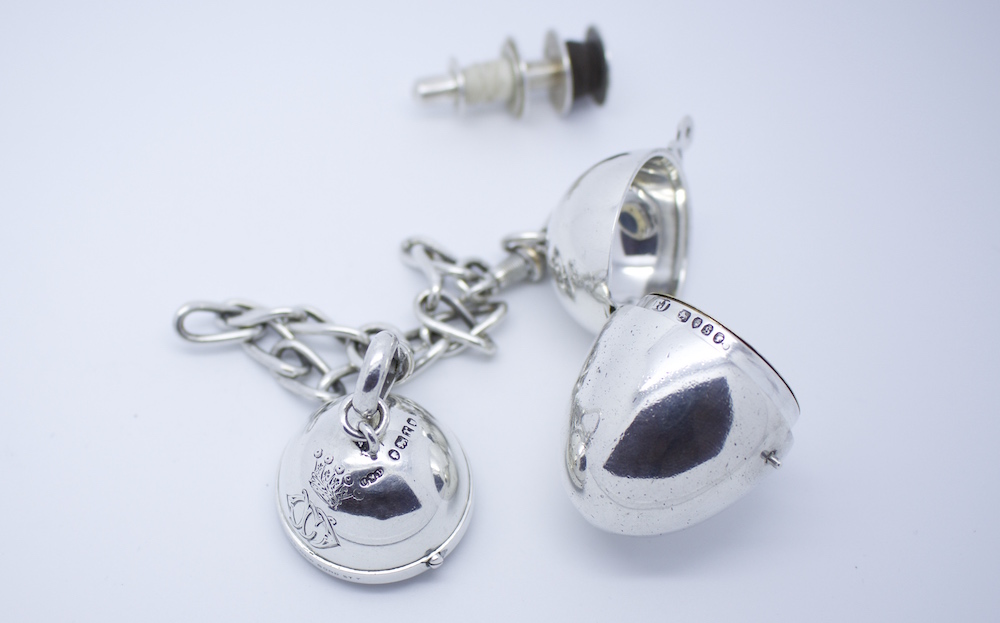 Silver Gimbaled Compass and Egg Bobbin, 1872 London Hallmarks